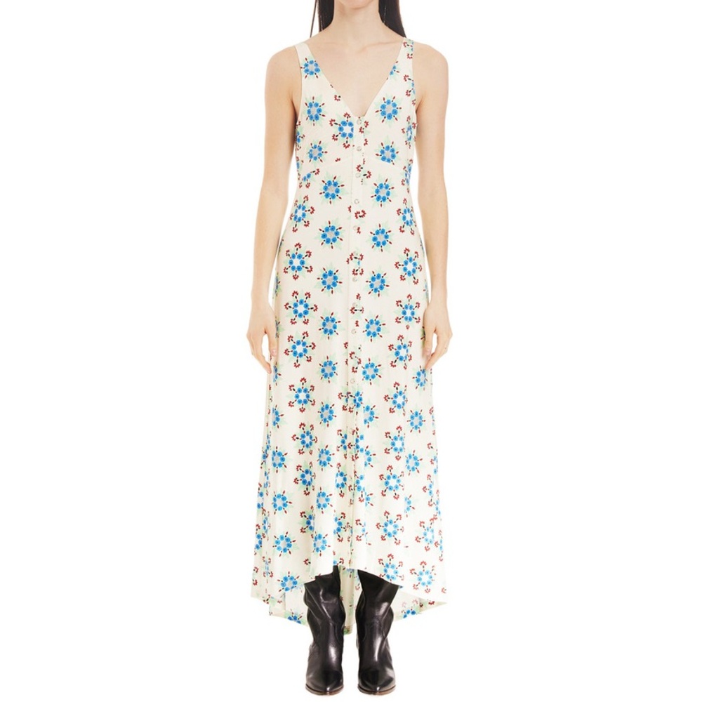 Paco Rabanne v neck floral print maxi with pearl snaps down the front size 34- 2